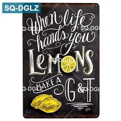 Vintage Lemon Fruits Metal Tin Sign Retro Bar Wall Decor Home Decor Art Poster Painting Plaques for Kitchen Cafe Pub