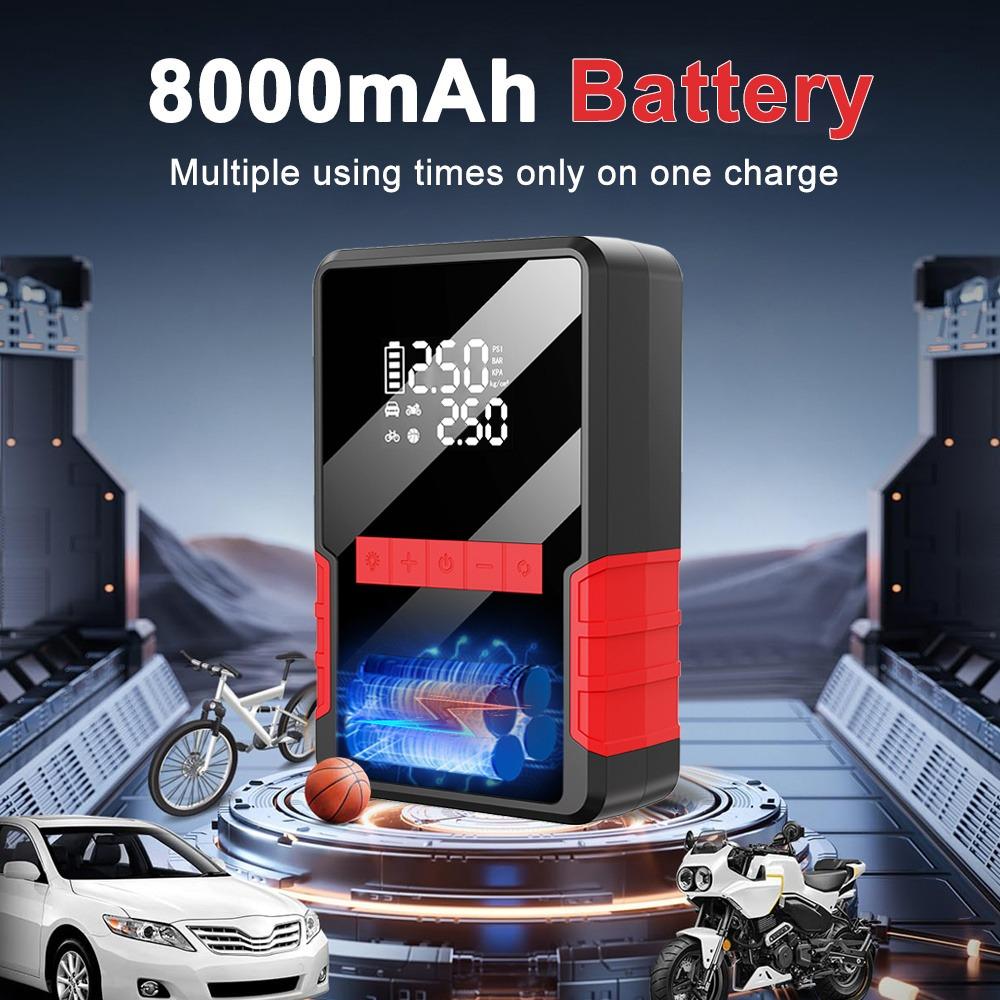 2-in-1 Auto-Starthilfe - Tragbarer Reifenfüller, Großes Display, LED-Licht & Powerbank für 4,0L Benzin 6,0L Diesel Auto