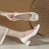 2025 Spring and Autumn New Color Matching Bow Single Shoes Women's Thick Heel Ladyshoes Fairy Gentle Light Mouth French Middle Heel