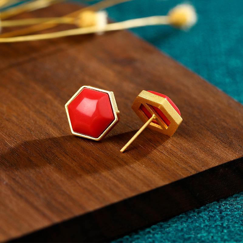 Gold-Inlaid Imitation Hetian Jade Celadon Earrings with Court Style Design for Hanfu Cheongsam Costumes