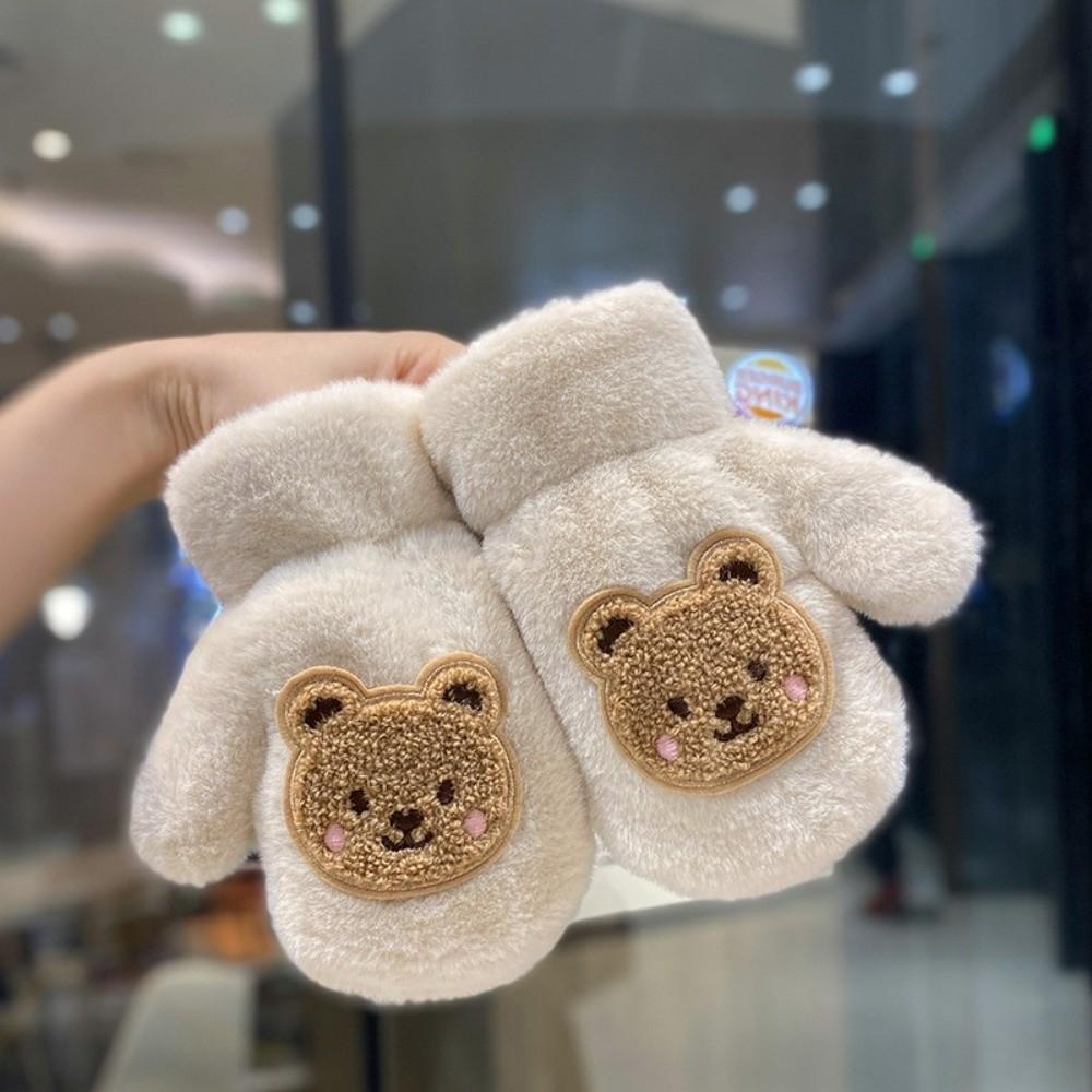 Waterproof Cartoon Bear Gloves Windproof Toddler Fingerless Gloves For Girls