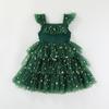 Toddler Girl Christmas Tutu Dress Sleeveless Layered Tulle Outfit for Girls Glitter Star Pompom Embroidery Tulle Tiered Twirl Holiday Dresses