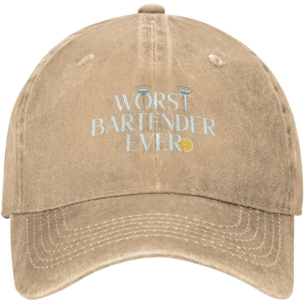 Worst Bartender Ever Funny Baseball Cap Distressed Cotton Casual Hat for Adults