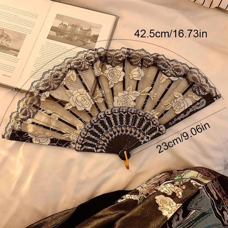 Chinese Style Folding Fan Lace Dance Fan Photo Props Embroidered Decorative Hand Fan Ornament Wedding Party Favor Gift