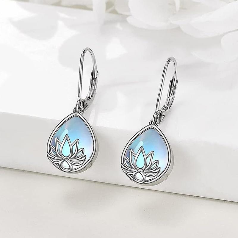 Huitan Lotus Settings Pear Imitation Opal Earrings for Women Aesthetic Wedding Anniversary Party Female Earrings Fashion Jewelry