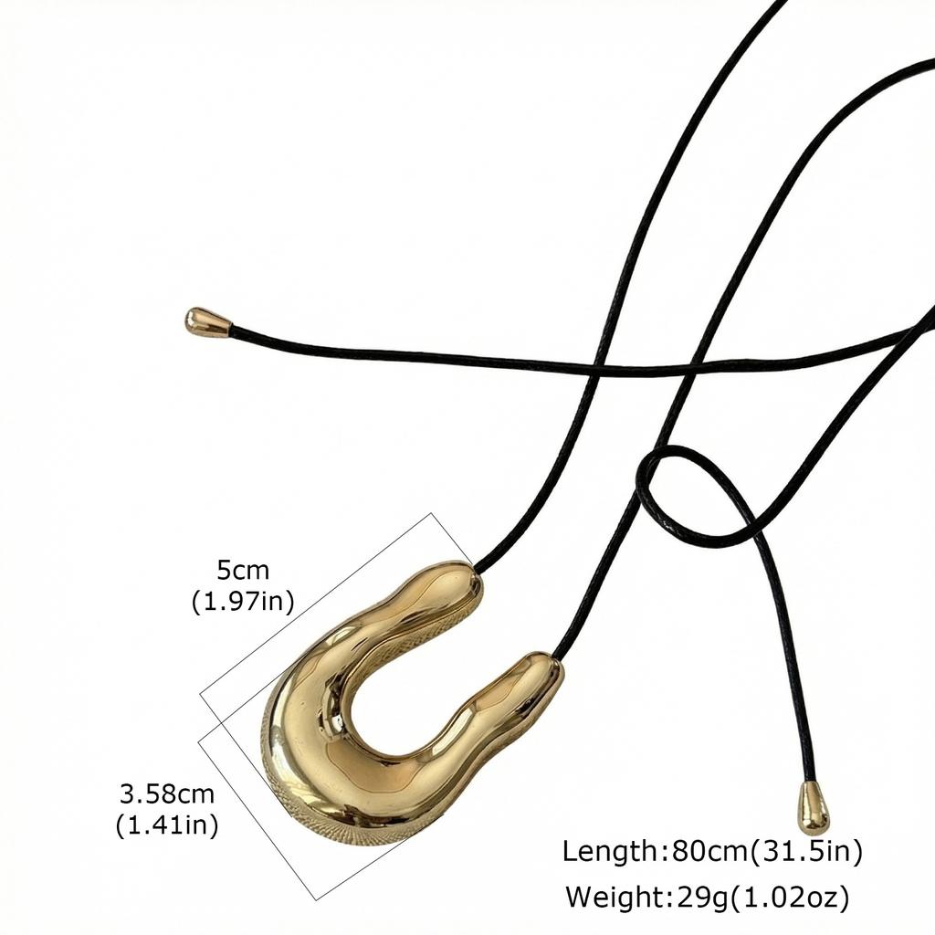 Vnox Punk Large Gold Polish U-Shape Horseshoe Pendant Necklace for Women, Adjustable Black Leather Rope Necklace Party Jewelry