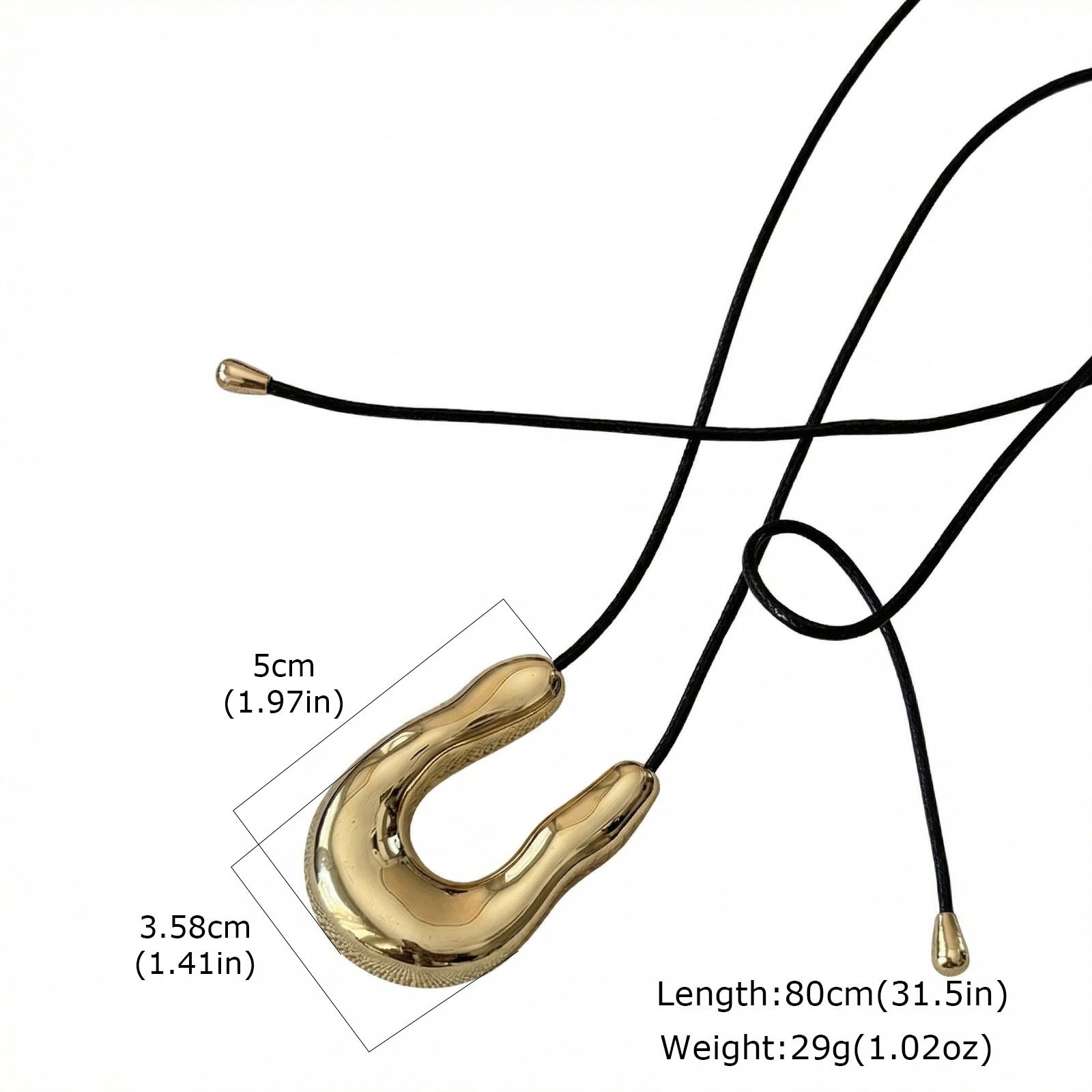 

New Trendy U-Shaped Metal Pendant Necklace, Black Rope Chain, Long Sweater Chain Fashion Accessory for Women