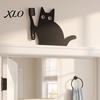 Cute Animal Sculpture Nosy Black Cat Door Topper Decor, Halloween Corner Acrylic Hand Painted Resin Art Top Figurine for Bathroom Bedroom Home