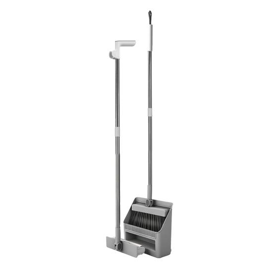 3-in-1 Broom Dustpan Set with Built-in Comb Teeth Long Handle Adjustable Extension Poles Retractable Floor Brush