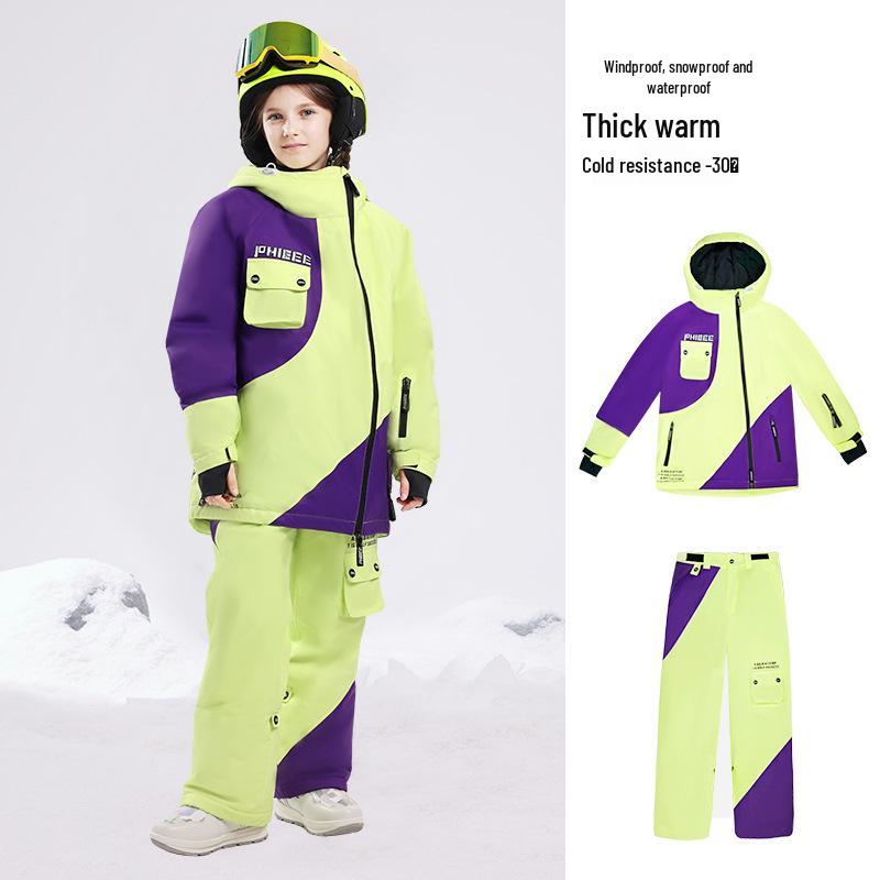 Phibee Little Elephant Kids  Waterproof Ski Jacket and Snowsuit 116/122 (Height 110-120CM) жёлтый/фиолетовый