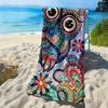 Cartoon-colored Owl with Floral Pattern Polyester Microfiber Beach Towel Is Highly Absorbent, Suitable Swimming Beach Outings