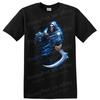 Grim Reaper Skull T Shirt W/ Blue Scythe Gothic Horror Halloween Graphic Tee