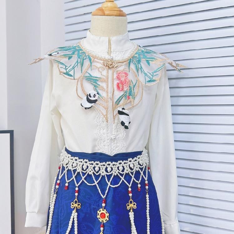 Embroidery Panda Neckwear Metal Buckled Decorative Beaded False Collar Shawl