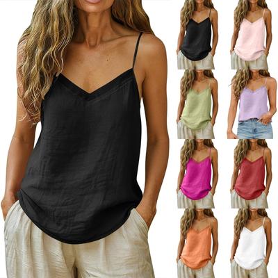 Moda para Mujer Fina Holgada Color Camisola Sin Mangas Algodón Lino Capa Base Superior