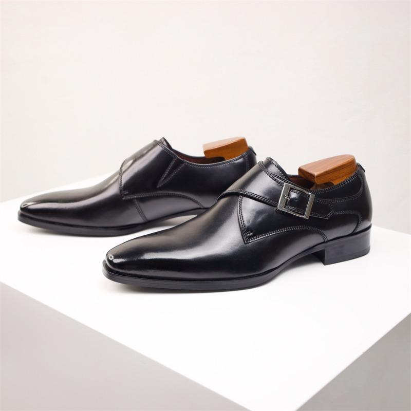 

Large size British Munk shoes square head leather shoes buckle monk men s shoes business dress leather shoes men 39 чёрный