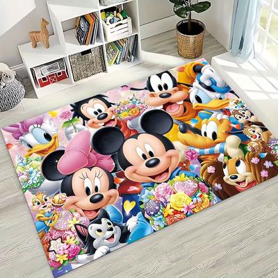 3D-Druck Cartoon Minnie Mickey Maus Teppich für Schlafzimmer Wohnzimmer Sofa Zuhause Fußmatte Dekor, Große rutschfeste Spielmatte für Kinder Geschenk