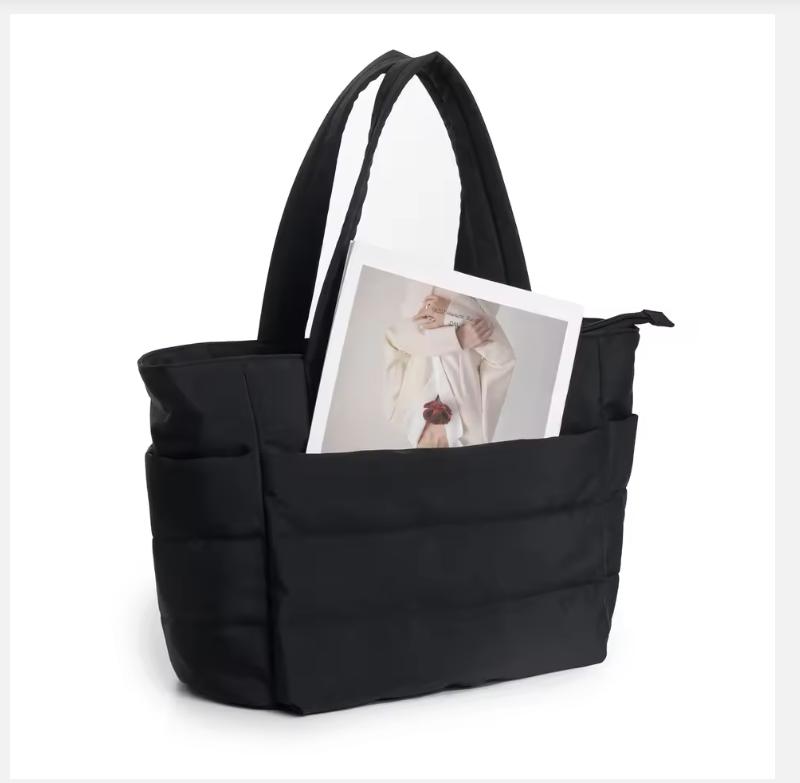 Dame Boble Tote Bag Bomullspolstret Dame Quilting Puffy Håndveske Skulder Shopper Ensfarget Håndtakveske Allsidige Hverdagsvesker