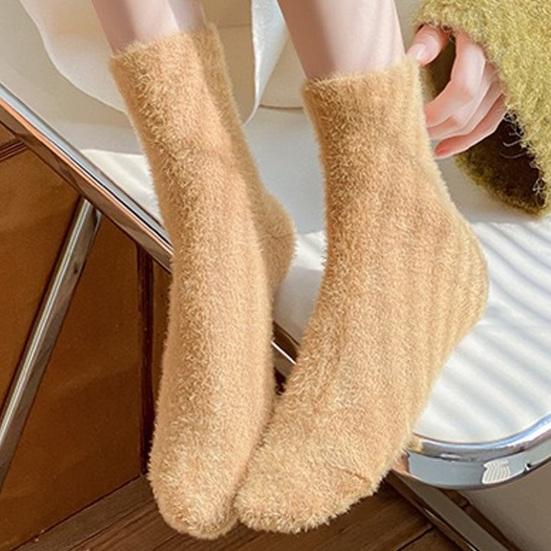 Elastic Ribbed Ankle Socks Thickened Imitation Mink Velvet for Women, Soft Plush Socks, Thermal Winter Crew Warm Solid Color Cozy Hosiery Home