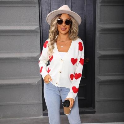 Women Knitted Cardigan Long Sleeve Autumn Winter Thin Top Love Valentine Day Versatile