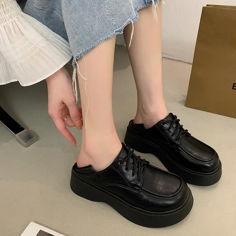 Fashion Platform Loafers Women Shoes Spring Anti-Slip Small Leather Shoes for Women Classic Round Toe White Women's Casual Shoes