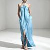 Sommer 2026 Europäisches und Amerikanisches grenzüberschreitendes neues Mode-Hals-Ärmelloses einfarbiges Kleid mit hohem Schlitz Langes Kleid Elegantes Temperamentkleid