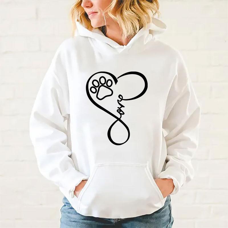 Y2k Hoodies Fashion Women Love Dog Paw Print Hooded Sweatshirt Autumn Leisure Sports Pullover