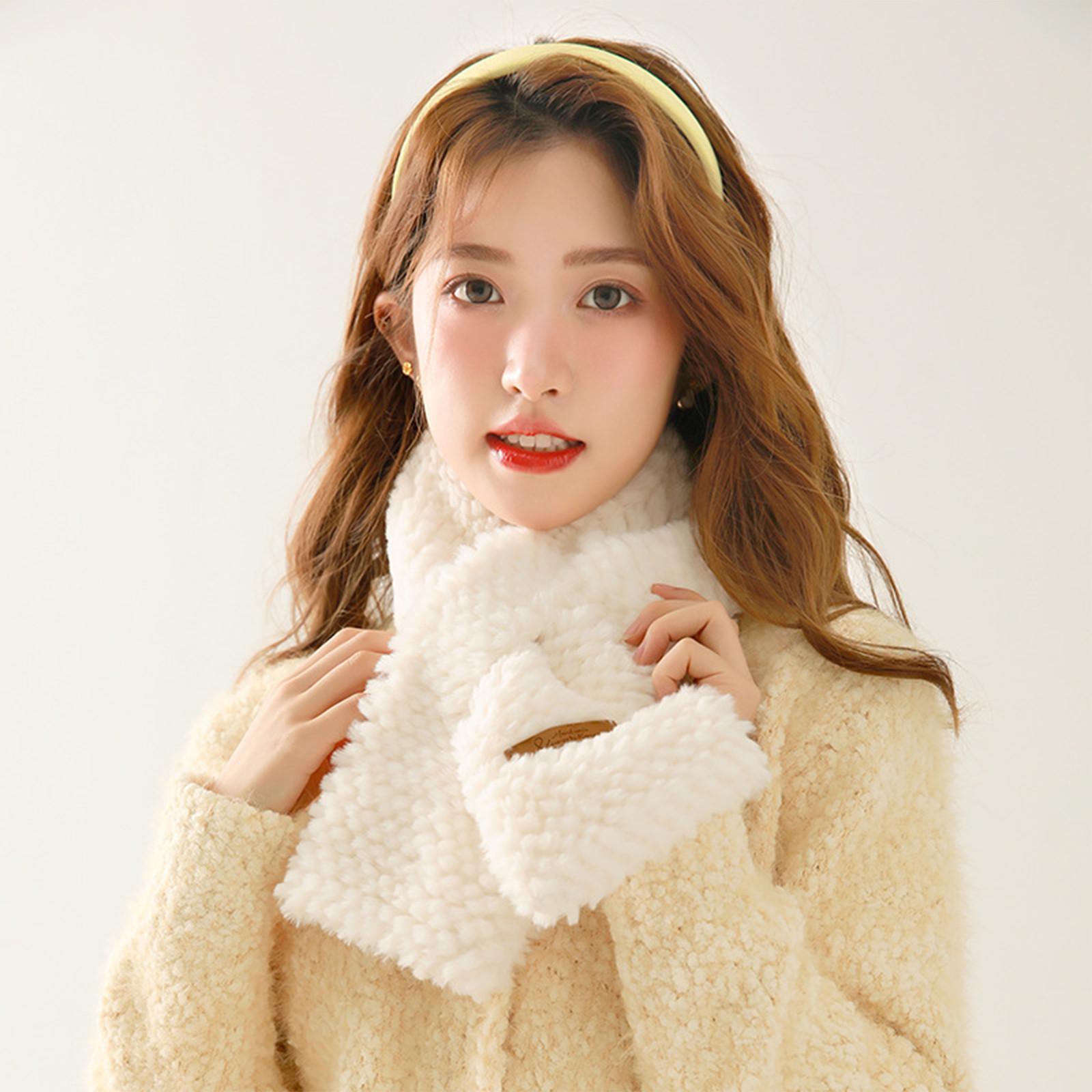 

Женский плюшевый шарф, сладкий и мягкий осенне-зимний однотонный теплый шарф белый