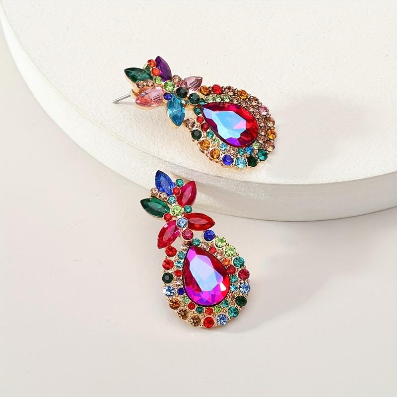 Bohemian Elegant Pineapple Earrings - Teardrop Artificial Crystal Drops in Red, Blue, Green, Purple, Party Unique Jewelry