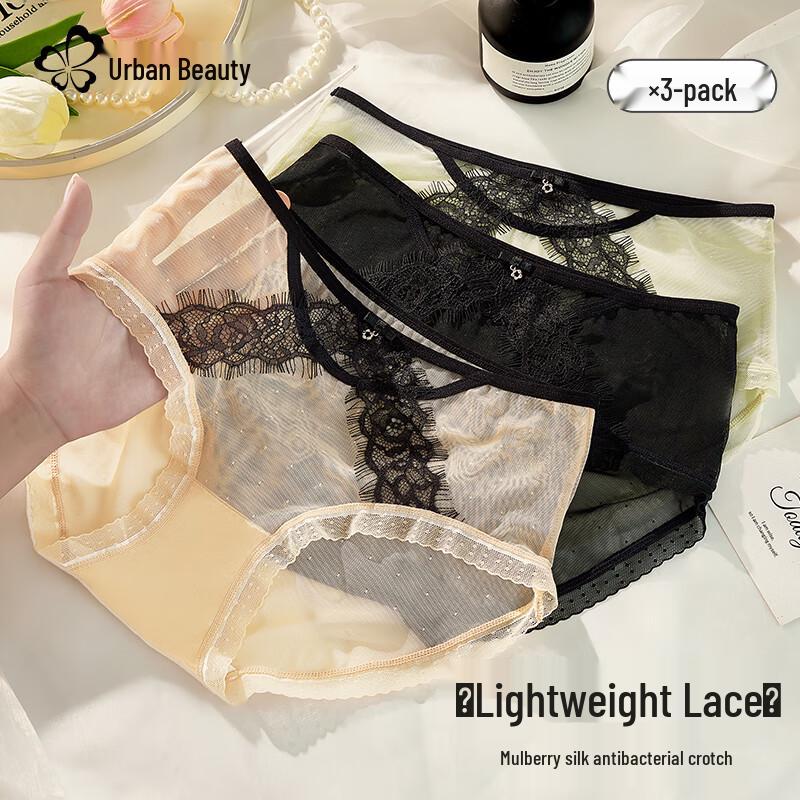Urban Beauty Women's 10A Antibacterial Silk Crotch Lace Underwear 3-Pack