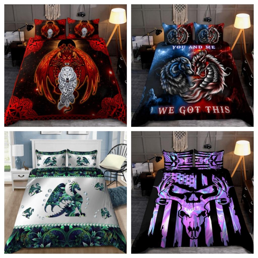 Bettbezug-Set Tmarc Tee Drache und Wolf Mandala Bettwäsche-Set Schlafzimmerdekor