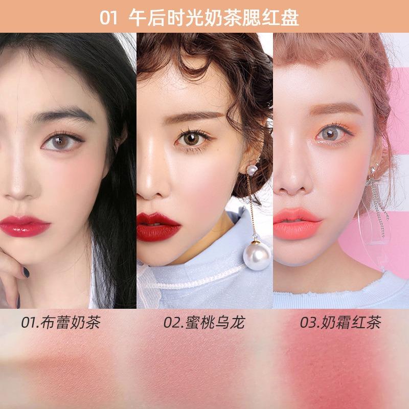 Natural Matte Three Color Blush Palette Long Lasting Nude Cheek Makeup Powder