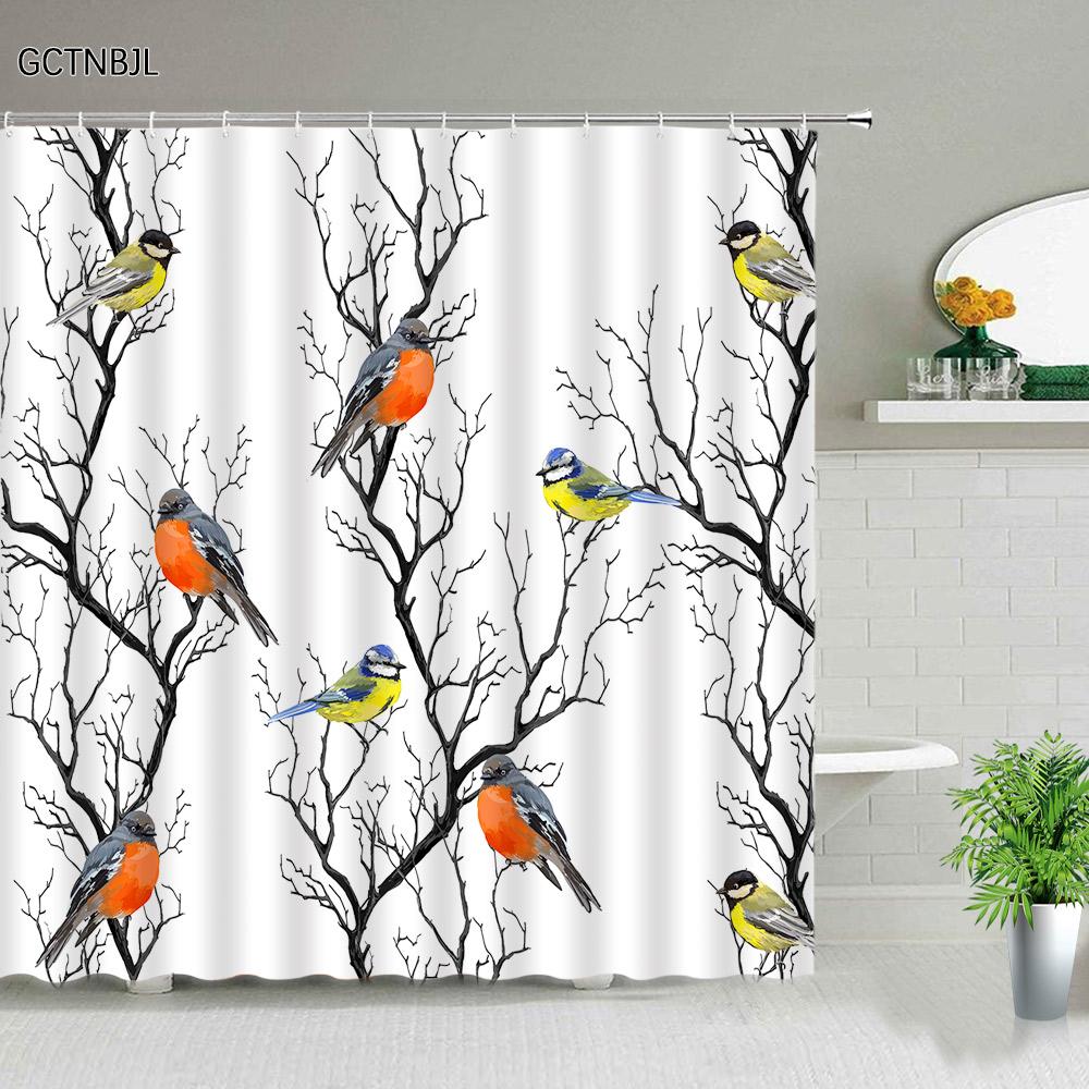 Green Tropical Rainforest Plant Shower Curtains Flower Leaf Leaves Bathroom Decor Waterproof Bath Curtain Polyester Fabric Hooks