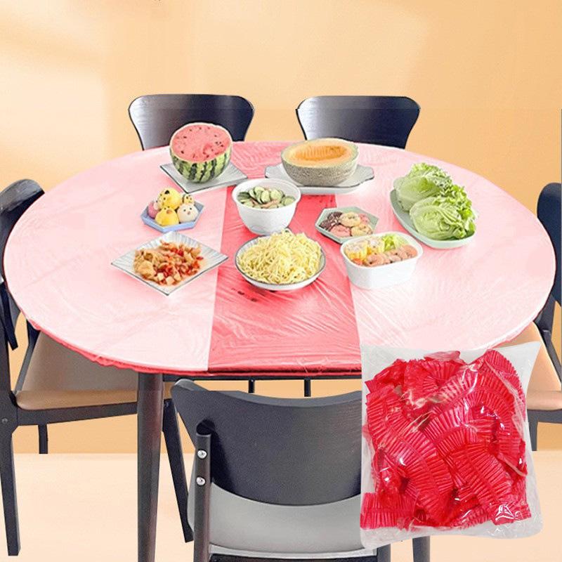 Pakke med 10 gjennomsiktige runde engangsbordduker - Fortykket, oljetett, vanntett med snøring.