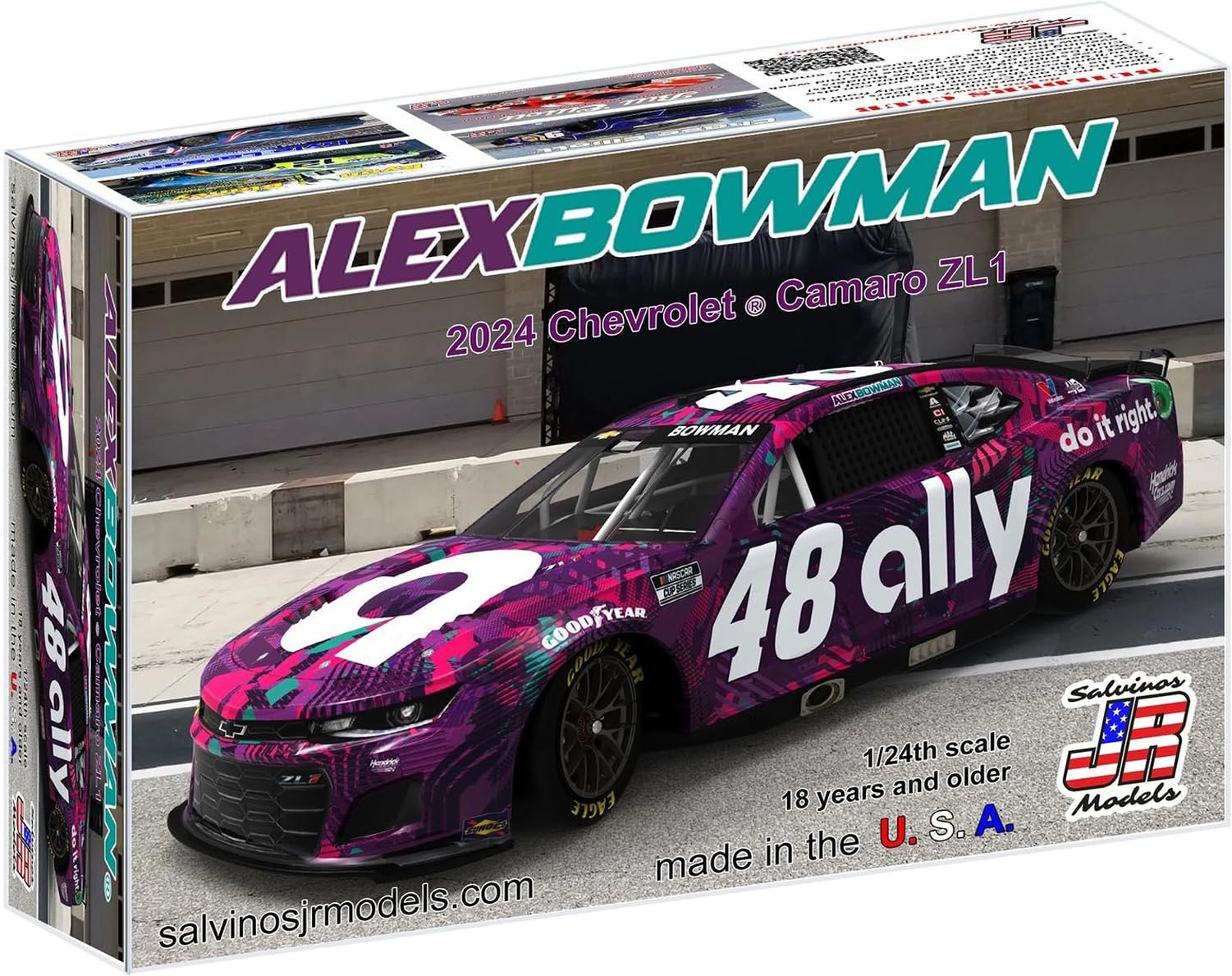 

Salvinos Models Scale 2024 Chevrolet Camaro ZL1 Hendrick Motorsports Alex Bowman 48 Ally Plastic Model Kit Jr. 1/24 No. (SJMHMC2024ABP)