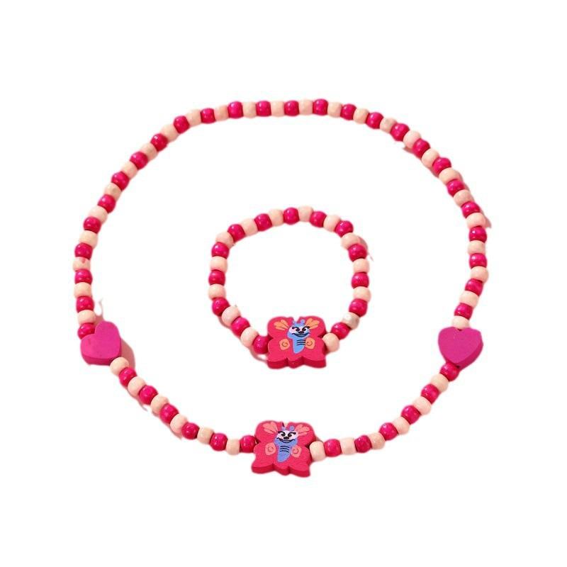 Süßes buntes Kinder-Schmuckset im koreanischen Stil: Holzperlenarmband & Halskette