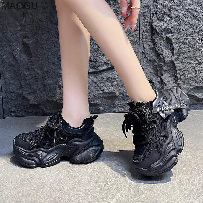 Chunky Sneakers Women's Thick Bottom Casual Shoes Lace Up Height Increase Ladies Platform Shoes Mesh Breathable Sneakers Fashion