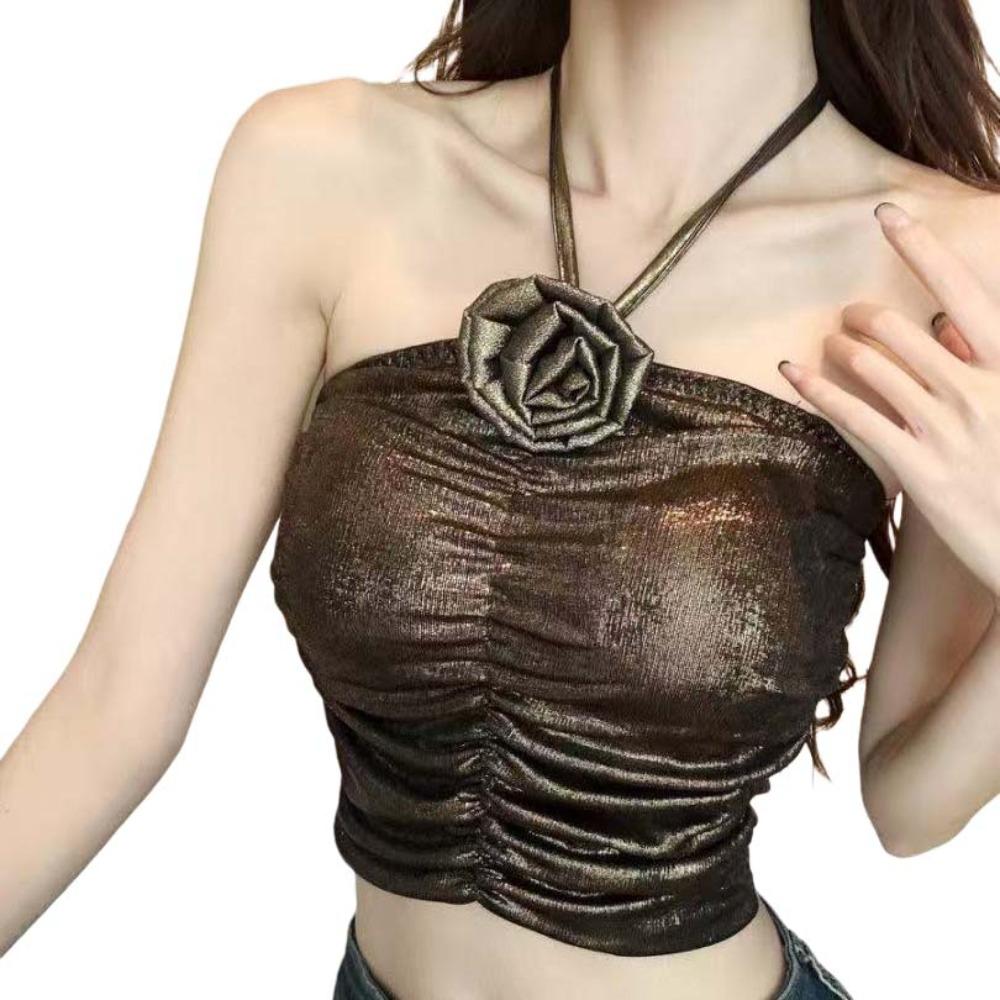 Spice Girls Socialite Style Corset 3D Rose Flower Decoration Crop Tops Suspender Vest  Travel