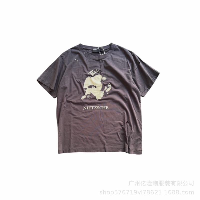 Letter printing retro portrait American tide brand loose men's and women's casual short-sleeved T-shirt tide