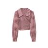 Interpret Beauty 2025 Early Spring French Retro Gingham Puff Sleeve Tie-Waist Women's Shirt