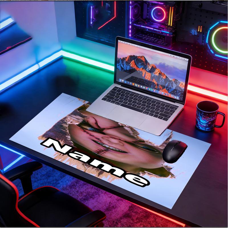 Custom Name Personalized Bride of Chucky Pattern Mousepad, Laptop PC Desk Mat, Decorative Desk Mat for Home Keyboard Pad Gift