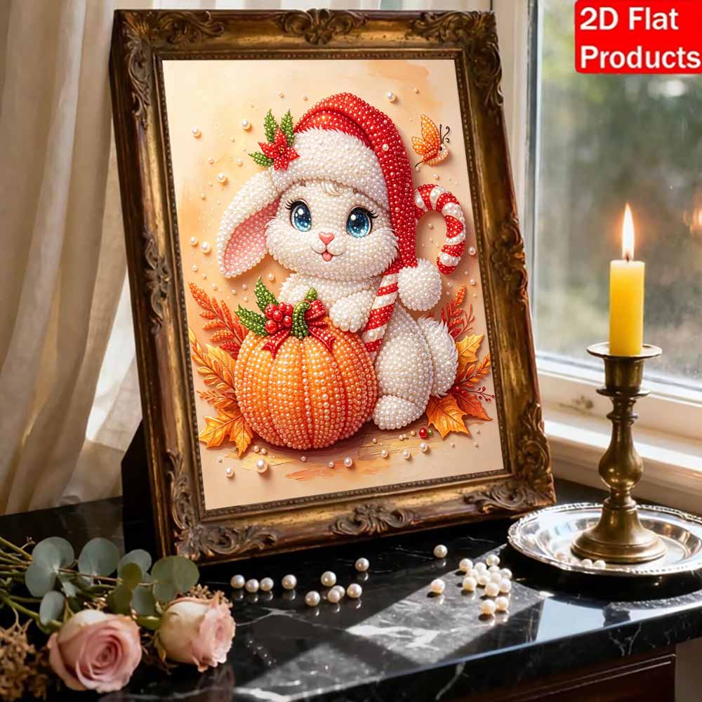 DIY Pearl Bead Painting Kit Cute Bunny Pumpkin Christmas Stress Relief Craft Frameless 3D Canvas Art for Adults Home Decoration Gift