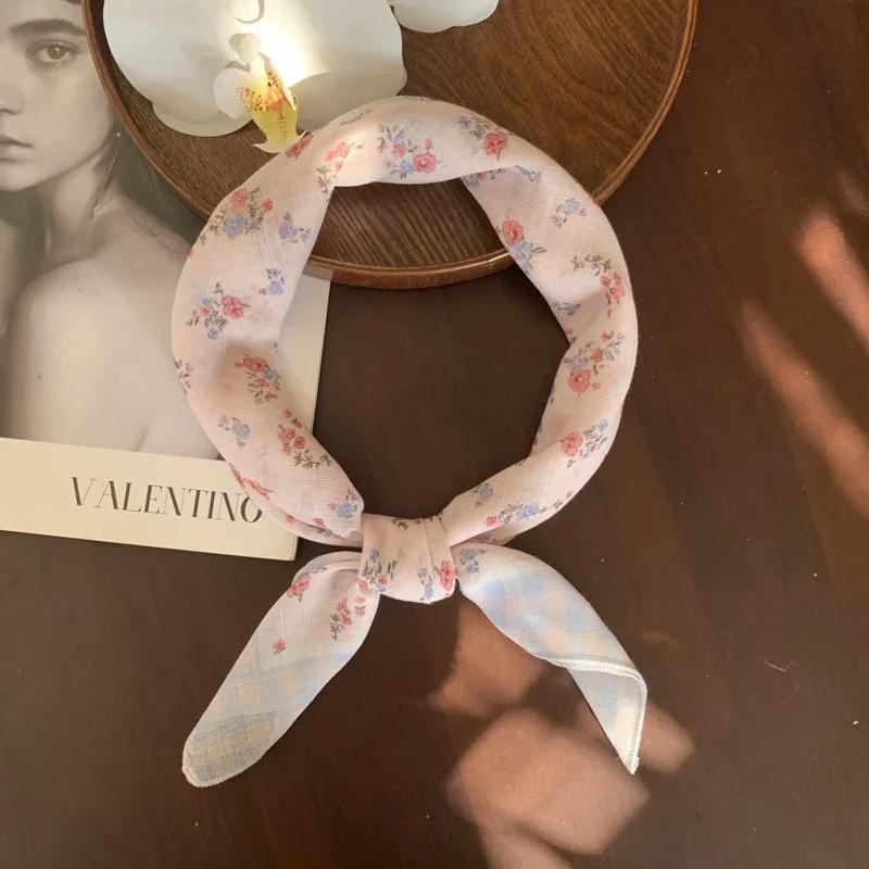 New retro cotton and linen hair band, silk scarf, small square scarf, women's thin scarf, decorative neckerchief and headscarf