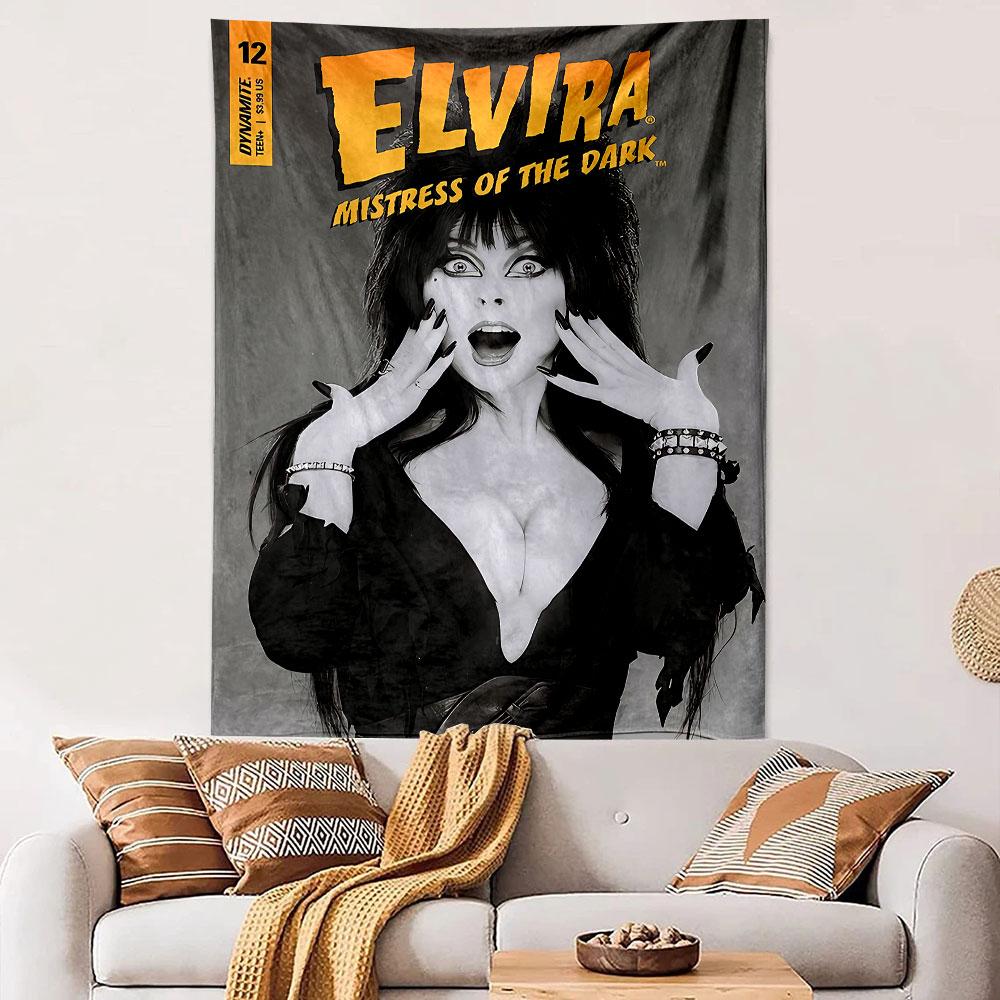 Elvira Mistress of the Dark Tapestry Wall Hanging, Horror Hostess Gothic Art, Retro Halloween Wall Decor for Bedroom Dorm