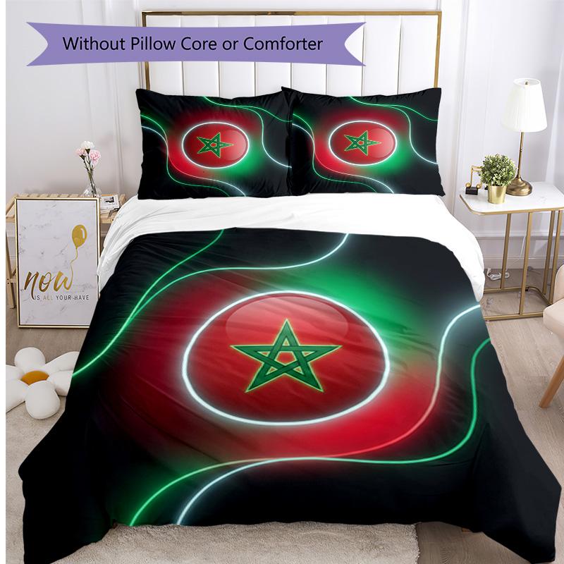 Set Biancheria da Letto Stampata Calcio Marocco 3 Pezzi Set Copriletto Accogliente Traspirante come Regalo per Inaugurazione Casa Vacanze