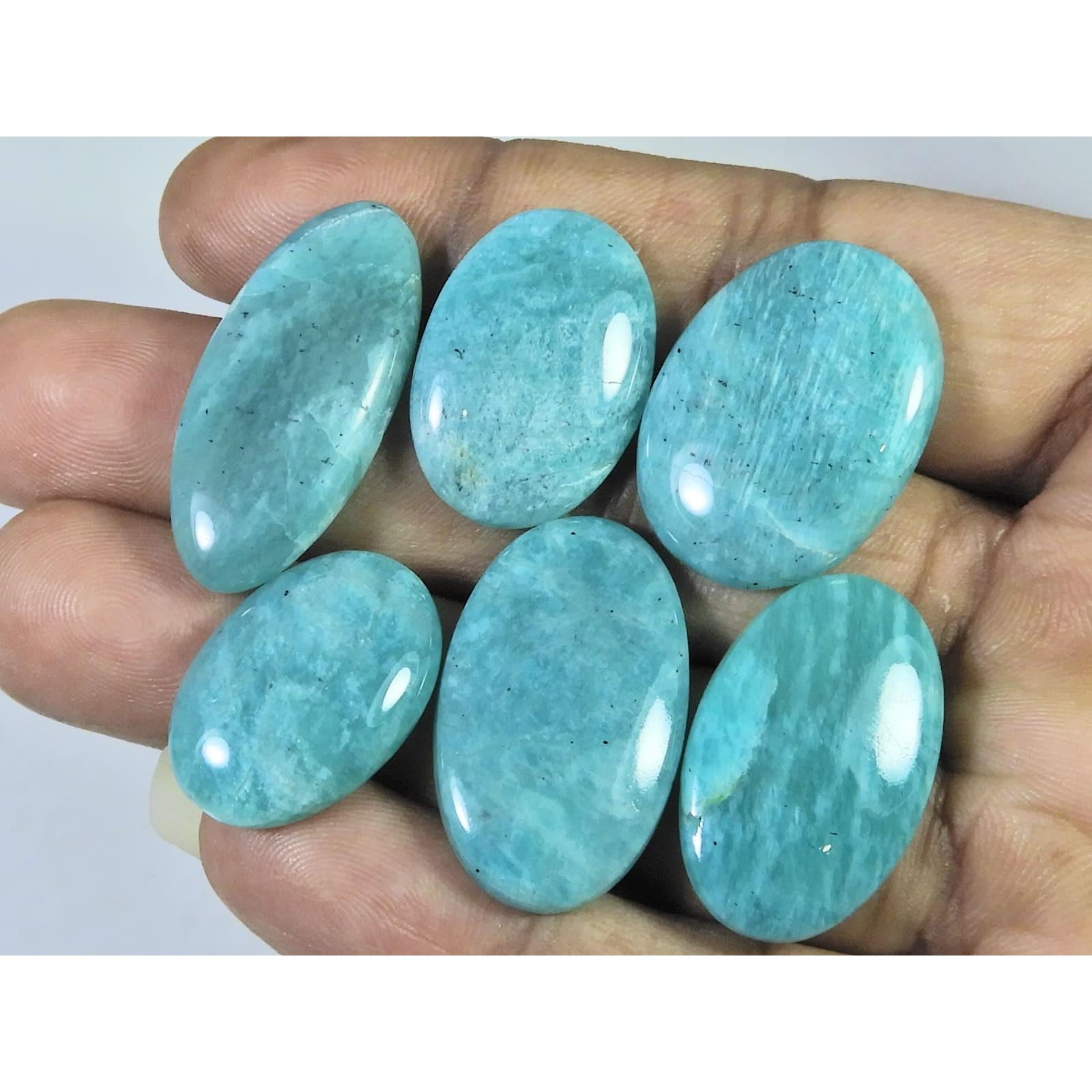 122Cts. Natural Amazonite Oval Shape Cabochon Loose Gemstone 06Pcs Lot C-1845