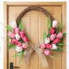 Flower Wreath Front Door Easter Wreath Fadeproof Artificial Spring Wreath for Indoor Outdoor Home Decor Red Pink White