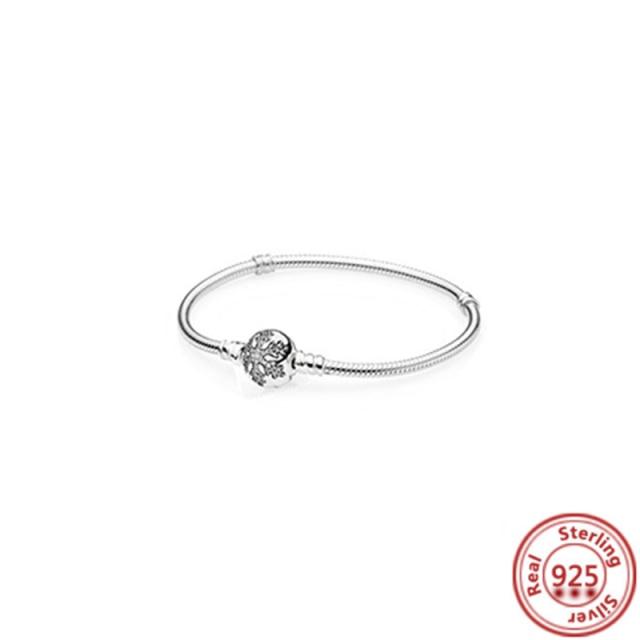 Authentic 925 Sterling Silver Flower Heart T-Bar Basic Snake Chain Bracelets Fit Original Brand Charms Beads DIY Jewelry Women