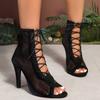 Fashion New Big Size 42 Sexy Thin High Heels Cross-tied Gladiator Sandals Women Elegant Black Dancing Party Shoes Stiletto Ankle Booties