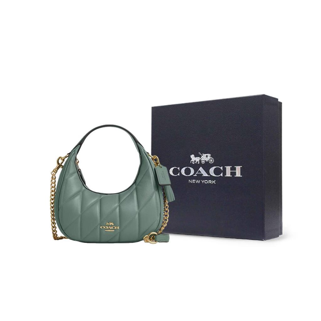 Coach Carmen 20 Metal Logo Diamond Pattern Napa Leather Shoulder Tote Bag Small Women Handbags Green CY710-IMO4Q