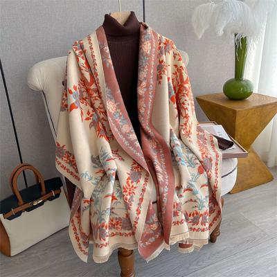 Fashion Winter Warm Cashmere Shawl Scarf For Women Flower Print Pashmina Thick Scarves Wrap Femal Poncho Echarpe Bandana
